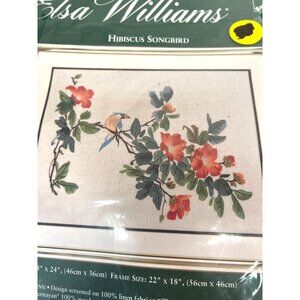 RARE Elsa Williams Hibiscus Songbird Needlepoint Kit 18" x 24" Finished Size
